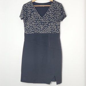 Marie Lou Women's Black Ivory Dots Top Short Sleeves VNeck Business Casual Dress